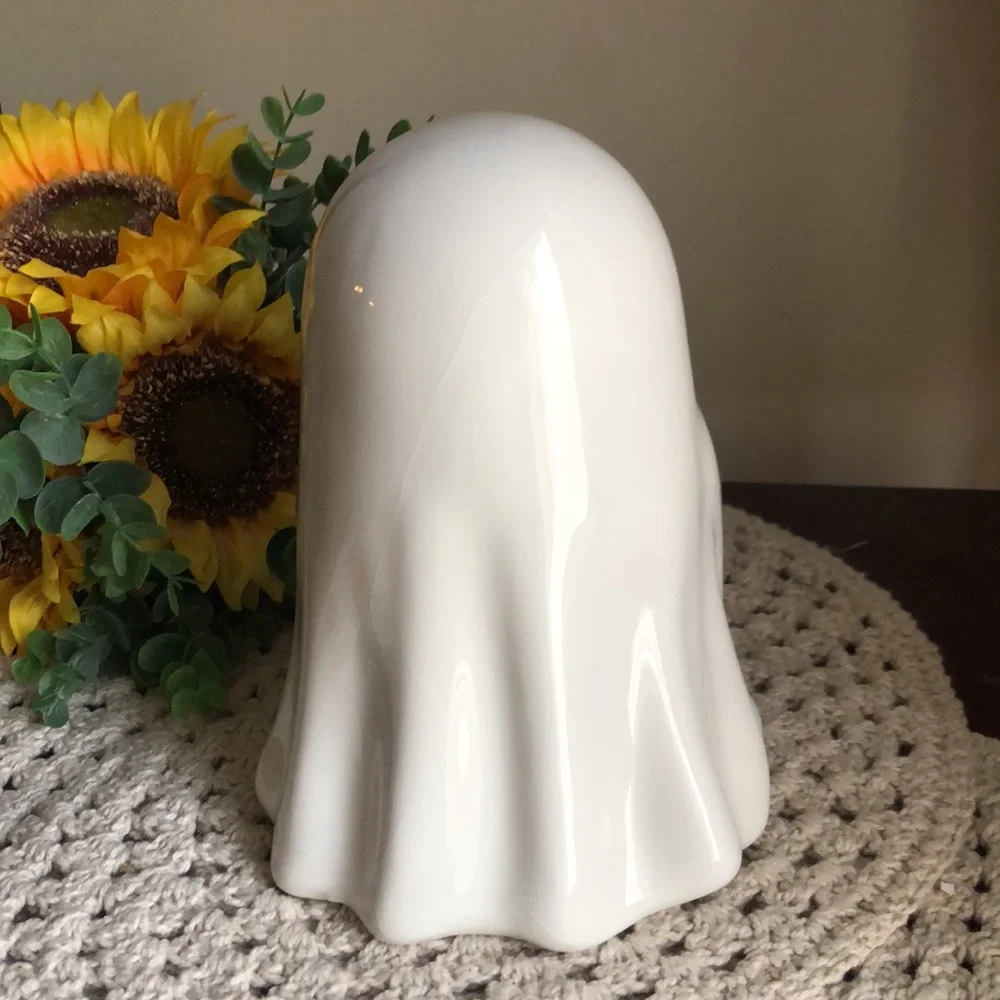 White Ceramic Ghost Figurine Holding Burger
